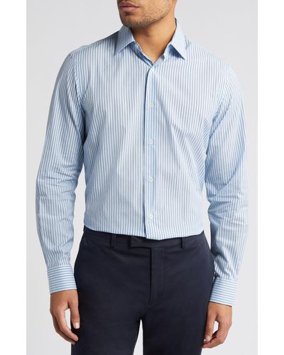 Paul Smith Tailored Fit Pinstripe Organic Cotton Dress Shirt - Blue