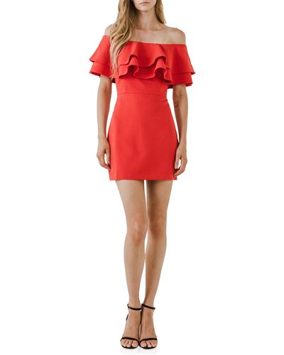 Endless Rose Ruffle Off The Shoulder Minidress - Red