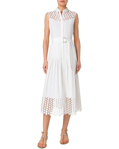 Akris Punto Dot Guipure Lace & Gabardine A-line Dress - White