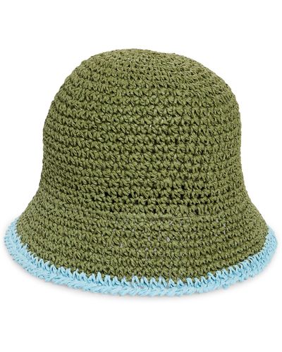 BP. Crochet Stitch Straw Bucket Hat - Green