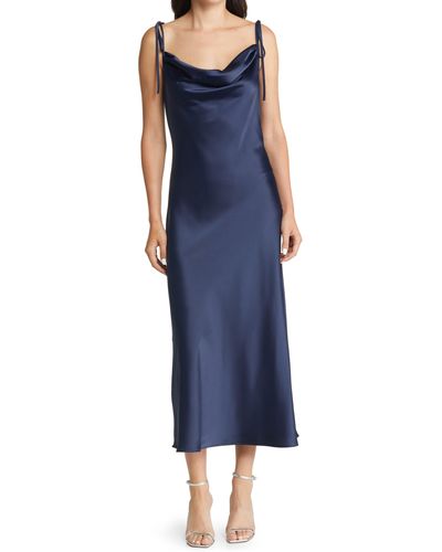Wayf The Beverly Cowl Neck Midi Dress - Blue