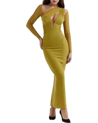 House Of Cb Zahra Asymmetric Cutout Long Sleeve Cocktail Dress - Yellow