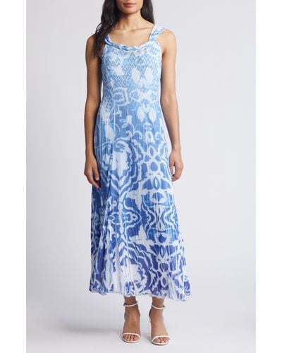 Komarov Print Sleeveless Chiffon Maxi Dress - Blue