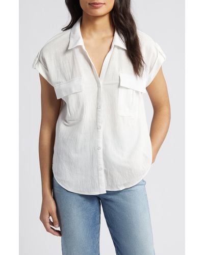 Bobeau Utility Short Sleeve Button-up Shirt - White