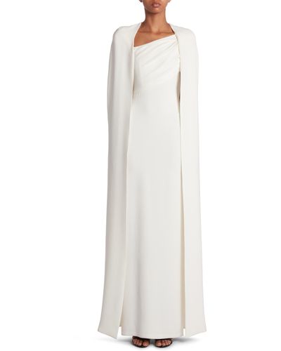 Tom Ford Asymmetric Neck Silk Georgette Gown With Cape - White