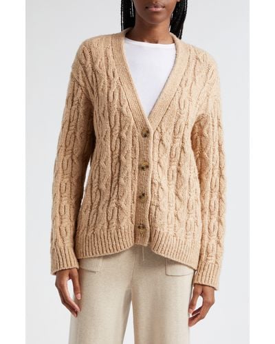 ATM Cable Knit Wool & Cotton Blend V-neck Cardigan - Natural