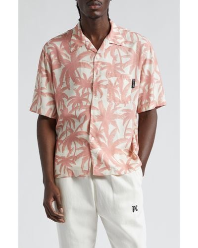 Palm Angels Palm Print Short Sleeve Button-up Camp Shirt - Pink