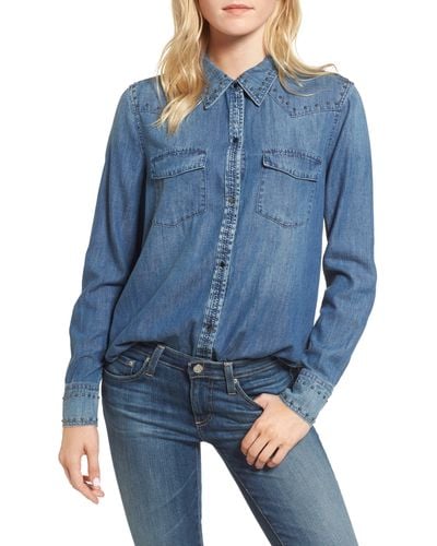 AG Jeans Deanna Studded Denim Shirt - Blue