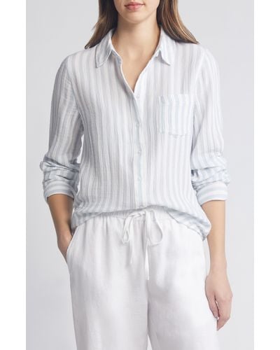 Caslon Caslon(r) Stripe Cotton Gauze Button-up Shirt - White