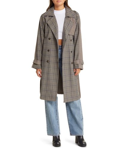 Steve Madden Shinely Plaid & Houndstooth Trench Coat - Multicolor