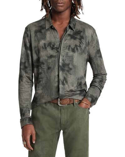 John Varvatos Camellia Tie Dye Slub Knit Linen Button-up Shirt - Gray