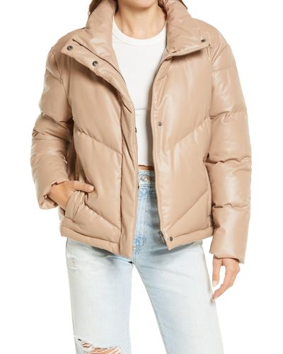 BB Dakota Downtown Faux Leather Puffer Jacket - Natural