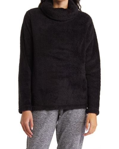 Zella Furry Fleece Funnel Neck Pullover - Black