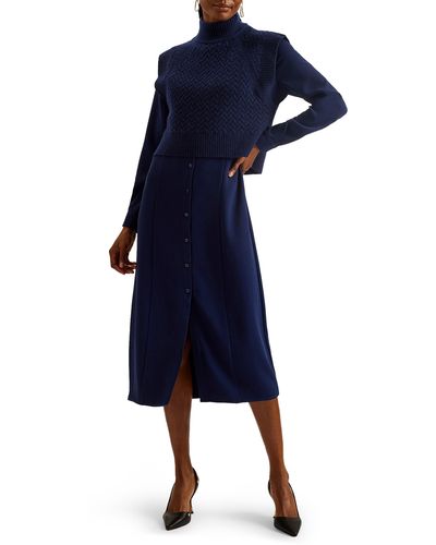 Ted Baker Elsiiey Layered Look Long Sleeve Shirtdress - Blue