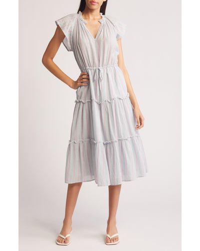 Rails Juni Stripe Drawstring Waist Midi Dress - White