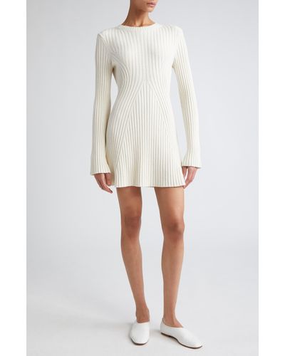Loulou Studio Amalia Long Sleeve Cotton & Silk Blend Rib Sweater Dress - Natural