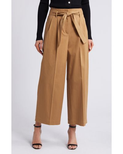 BOSS Tenoy Belted Wide Leg Pants - Natural