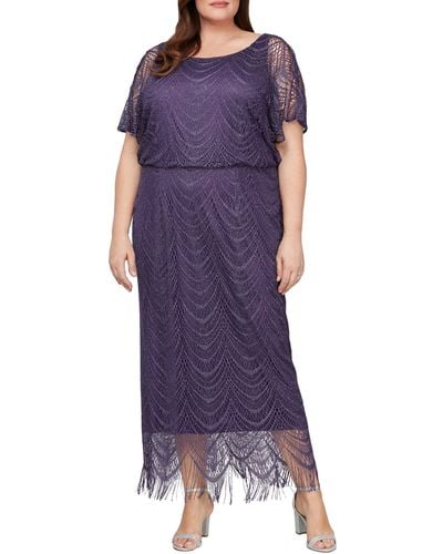 Sl Fashions Metallic Open Stitch Blouson Gown - Purple