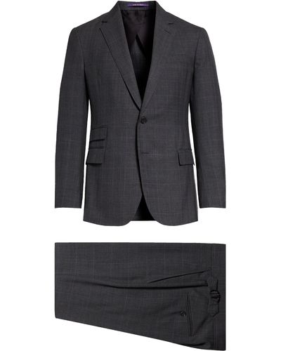 Ralph Lauren Purple Label Kent Hand Tailored Gray Windowpane Check Wool Suit - Black