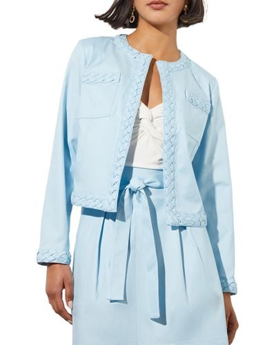 Ming Wang Braided Trim Open Front Jacket - Blue