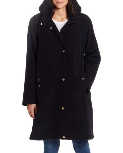 Gallery Water Resistant Hooded Rain Coat - Black