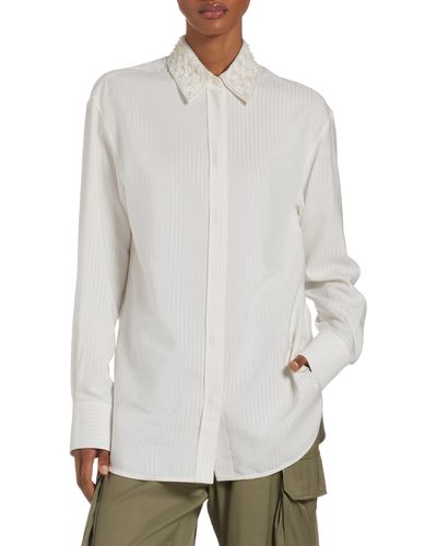Golden Goose Imitation Pearl Embellished Jacquard Stripe Button-up Shirt - White