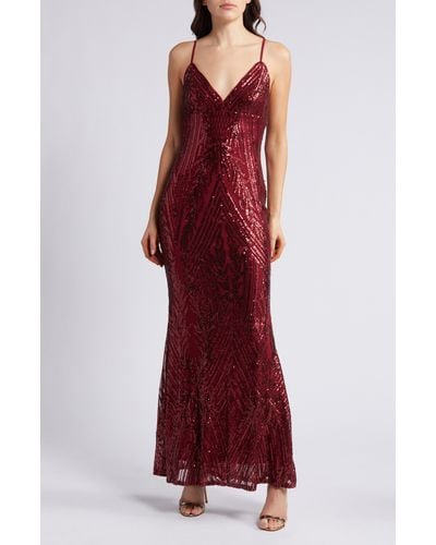Lulus Ever So Elegant Sequin Sheath Gown - Red