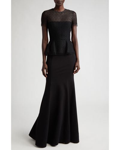 Jason Wu Mixed Media Embroidered Lace Peplum Gown - Black