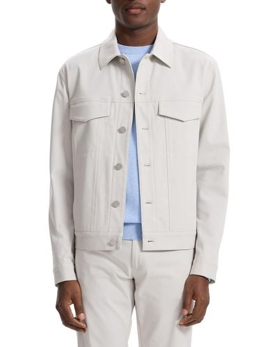 Theory River Cotton Blend Twill Trucker Jacket - White