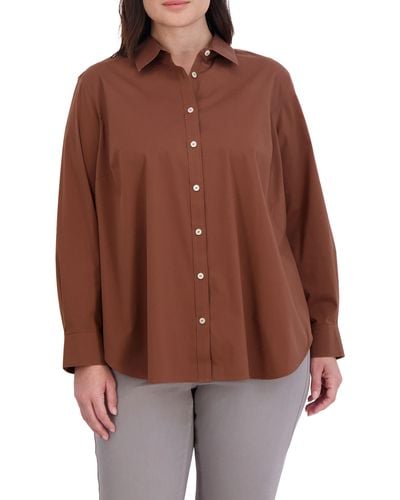 Foxcroft Boyfriend Stretch Button-up Shirt - Brown