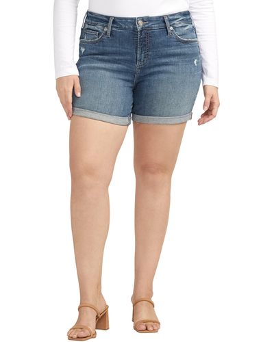 Silver Jeans Co. Suki Curvy Mid Rise Denim Shorts - Blue
