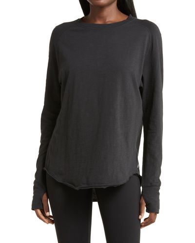 Zella Relaxed Long Sleeve Slub Jersey T-shirt - Black
