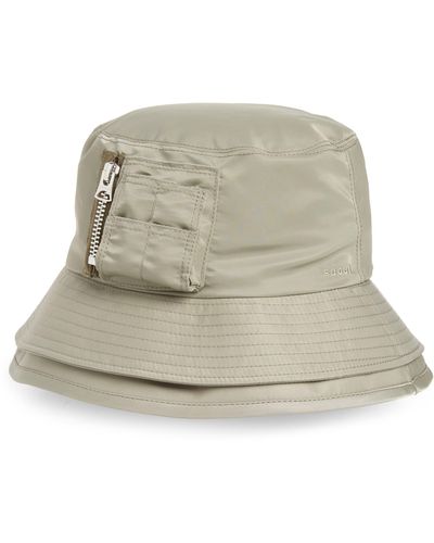 Sacai Double Brim Nylon Pocket Bucket Hat - Natural
