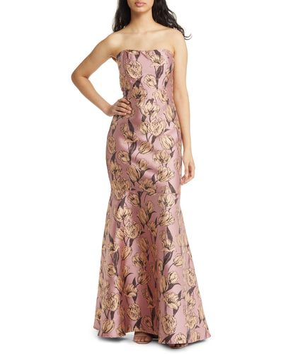 Lulus Gowning Around Floral Jacquard Strapless Trumpet Gown - Multicolor