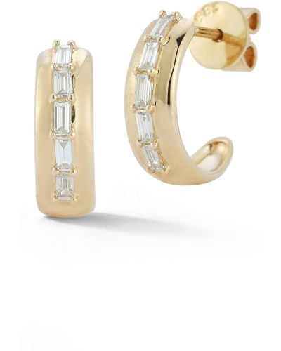 Dana Rebecca Sadie Pearl Baguette Diamond Medium huggie Hoop Earrings - White