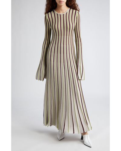 Stella McCartney Stripe Bell Sleeve Open Back Maxi Dress - White