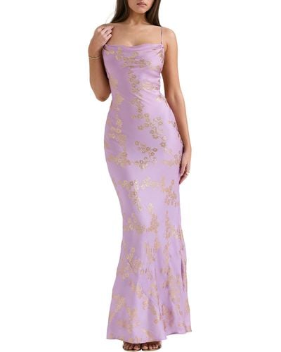 House Of Cb Capriana Metallic Sleeveless Lace Back Mermaid Gown - Purple