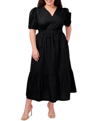 Cece Puff Sleeve Cotton Maxi Dress - Black