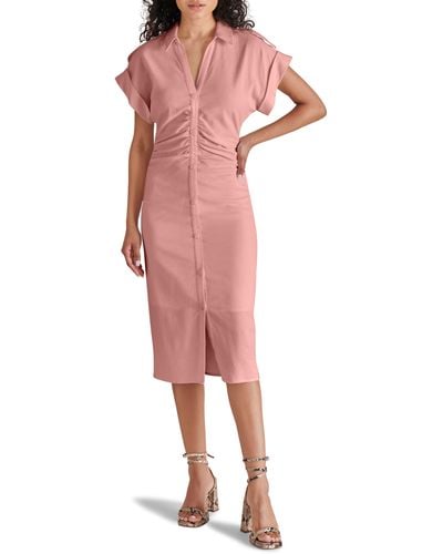 Steve Madden Cambrie Ruched Linen Blend Midi Dress - Pink