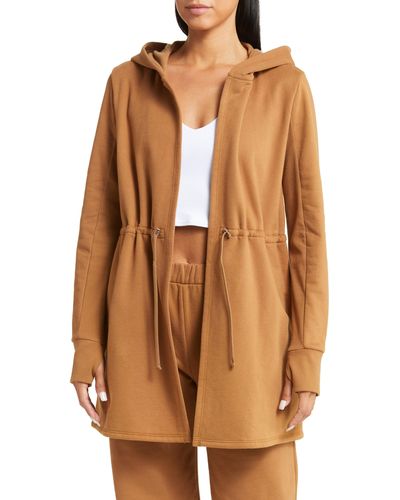 Beyond Yoga On The Go Open Front Hooded Jacket - Brown