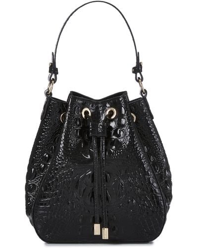 Brahmin Melinda Croc Embossed Leather Bucket Bag - Black