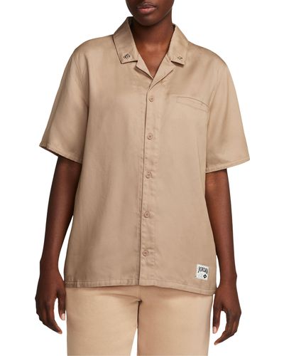 Nike Embroidered Notched Collar Camp Shirt - Natural