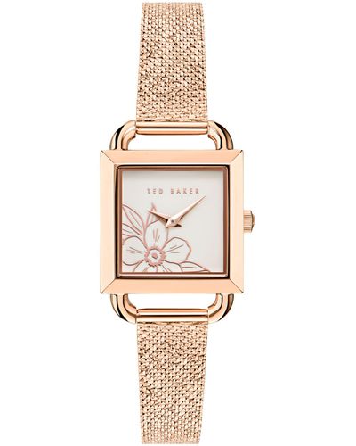 Ted Baker Iconic Floral Rsst Mesh Strap Watch - White