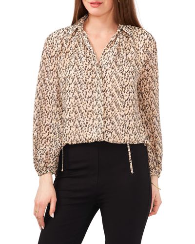 Vince Camuto Print Metallic Tie Neck Shirt - Black