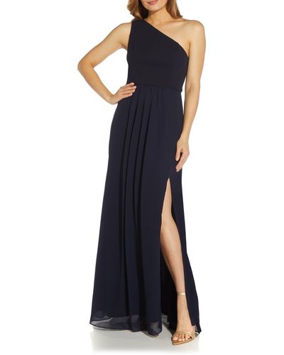 Adrianna Papell One-shoulder Crepe Chiffon Gown - Blue