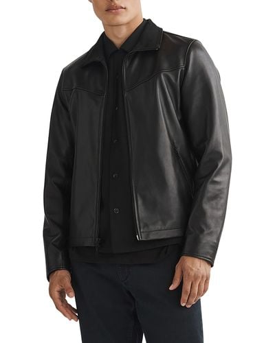 Rag & Bone Grant Stand Collar Leather Jacket - Black