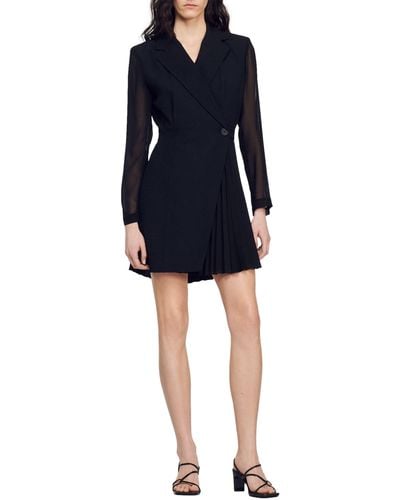 Sandro Lilela Long Sleeve Virgin Wool Blend Wrap Blazer Minidress - Black