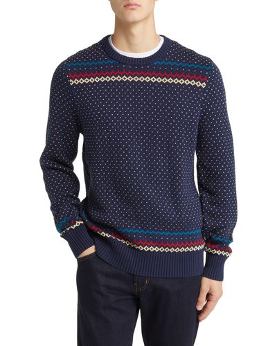 Brooks Brothers Snowflake Jacquard Cotton Crewneck Sweater - Blue