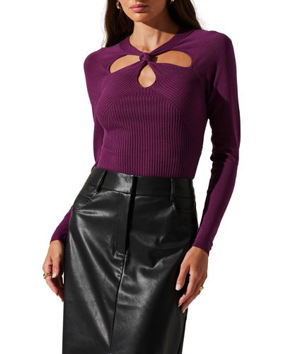 Astr Twist Neck Cutout Sweater - Purple