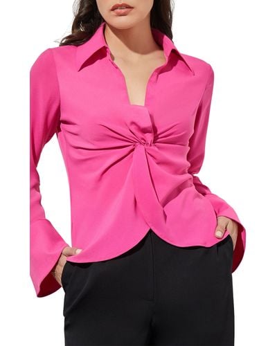 Ming Wang Knot Front Shirt - Pink
